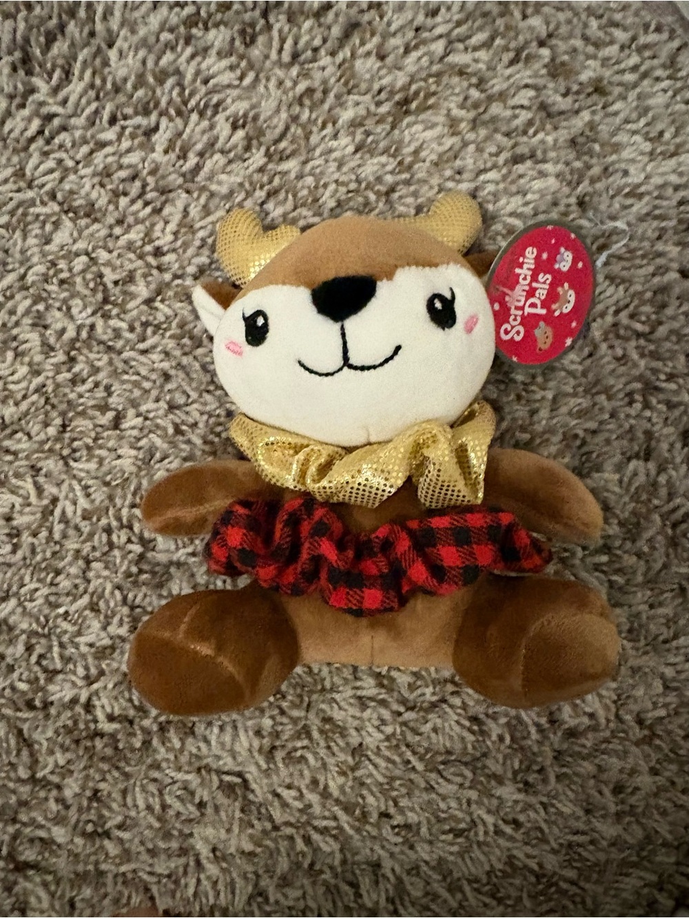 Target Plush Reindeer in Brown with Red Plaid Skirt and Gold Bow